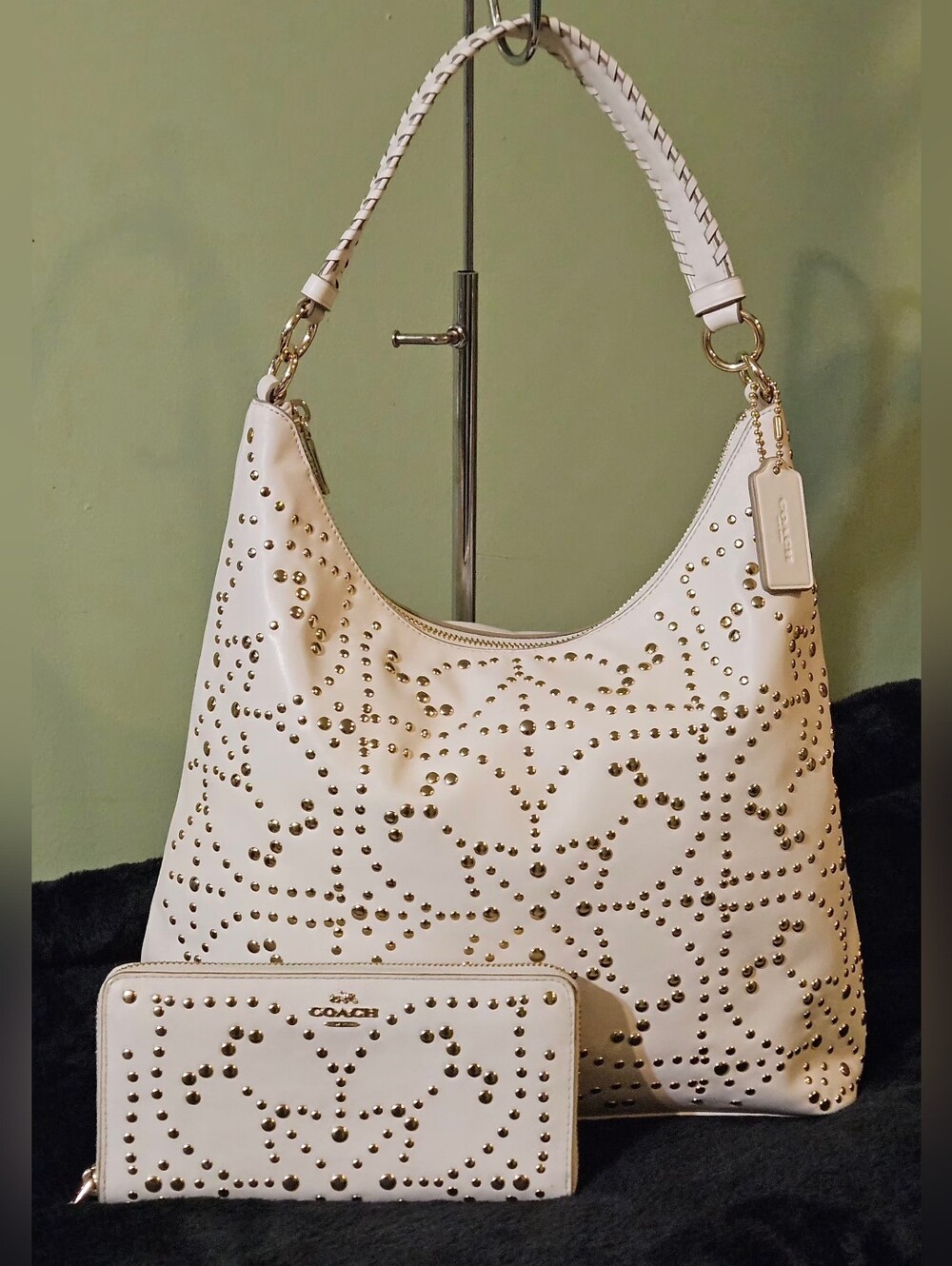 Coach Studded Celeste  Convertible Hobo Bag With Matching Wallet